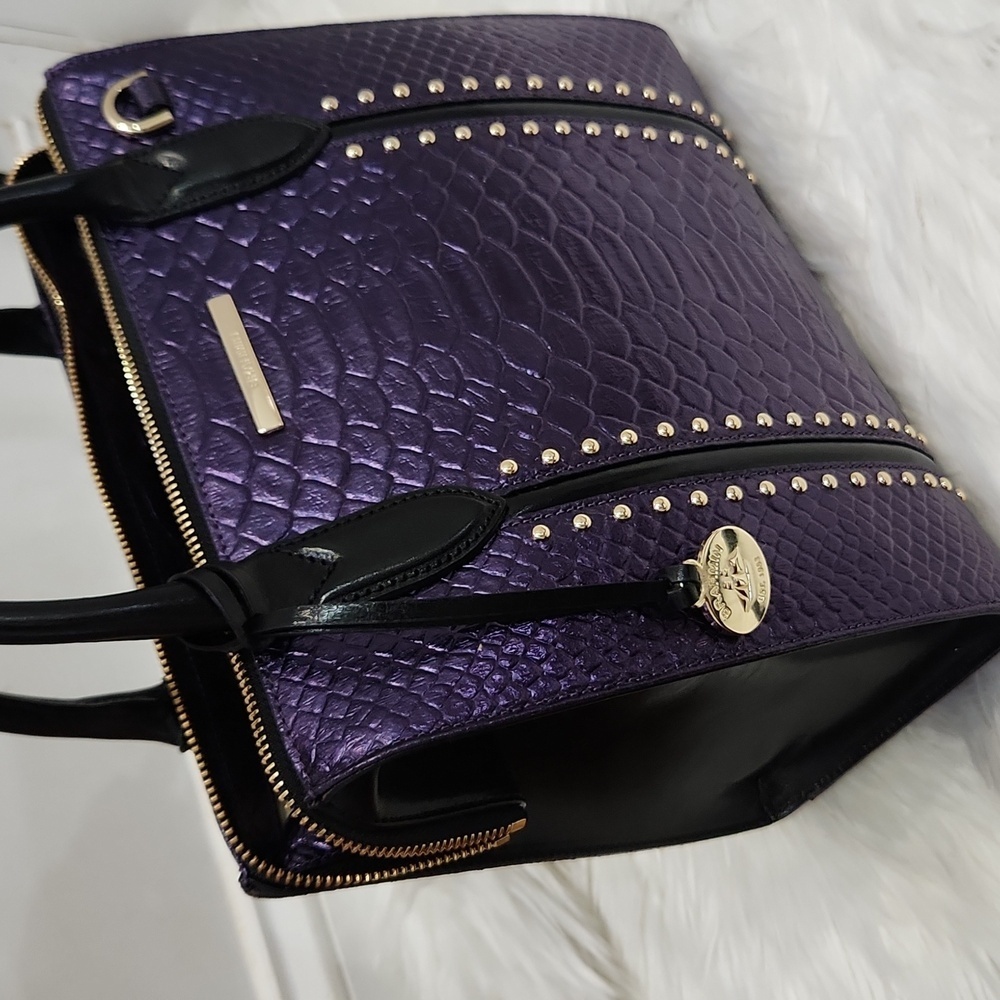 💜🔹️ Brahmin🔹️ Rare🔥 Small Caroline Ultraviolet Altair  Leather + Wallet Set - Picture 10 of 16